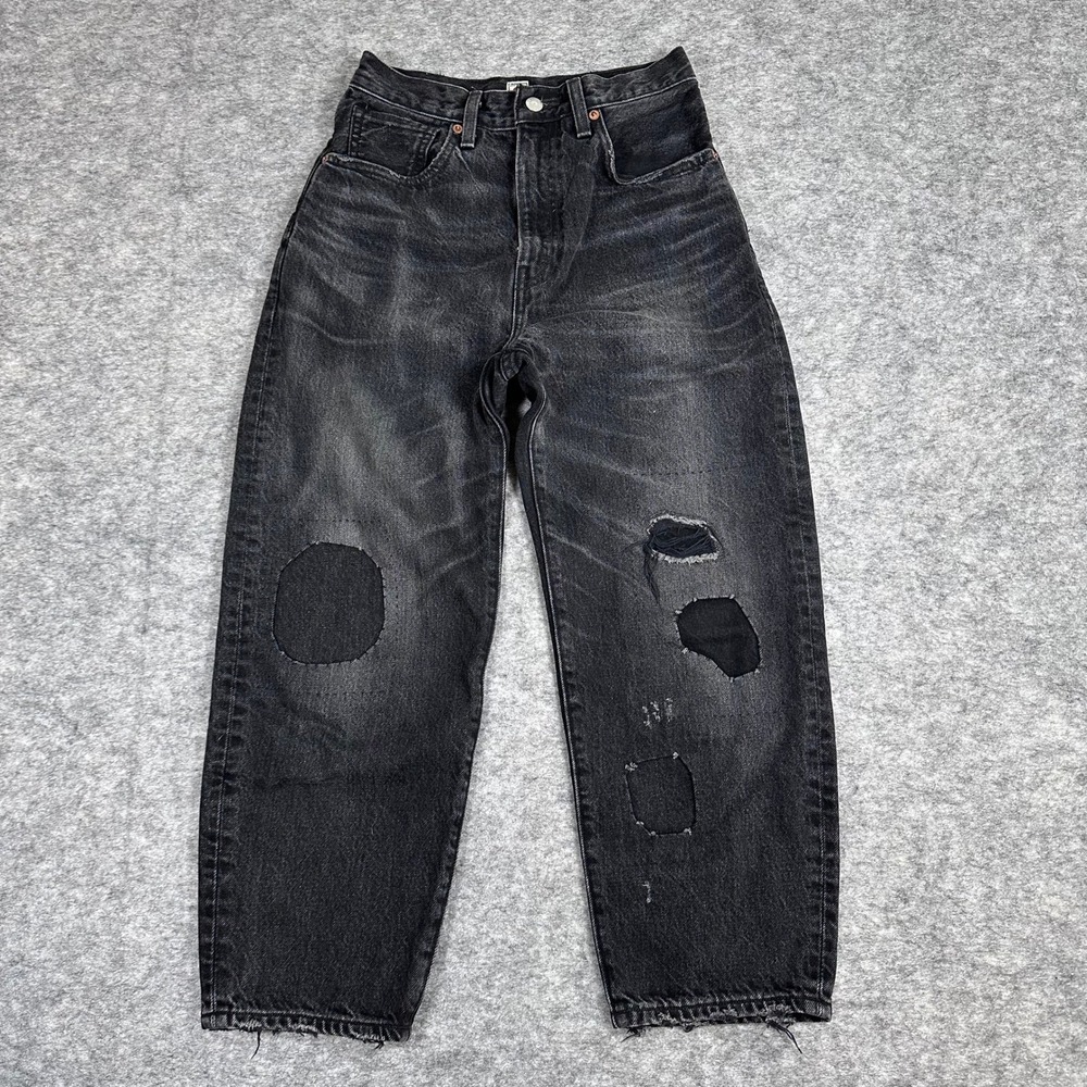 Levi's Womens 25 Made in Japan Barrel Jeans Black Distressed Patchwork High Rise